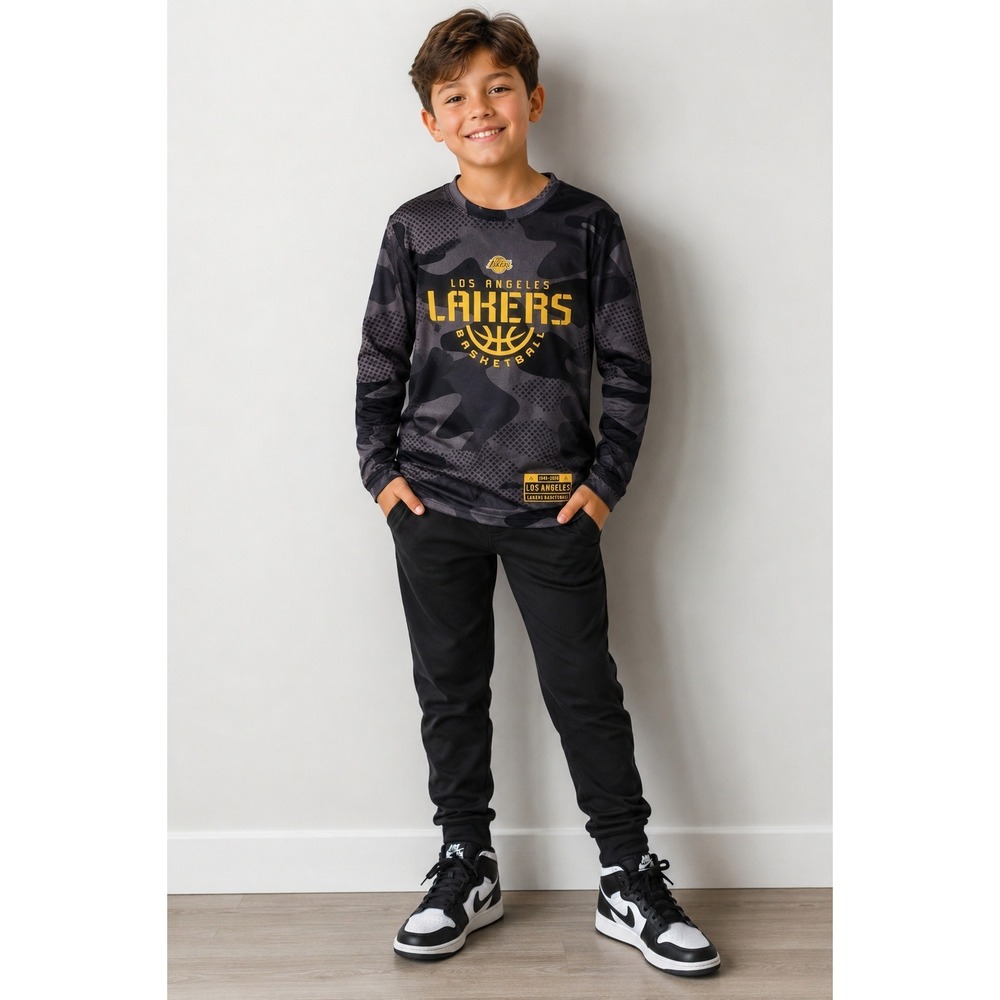 NBA Los Angeles Lakers Kids Camo Long Sleeve Shirt Brown Black Yellow Size 8-10